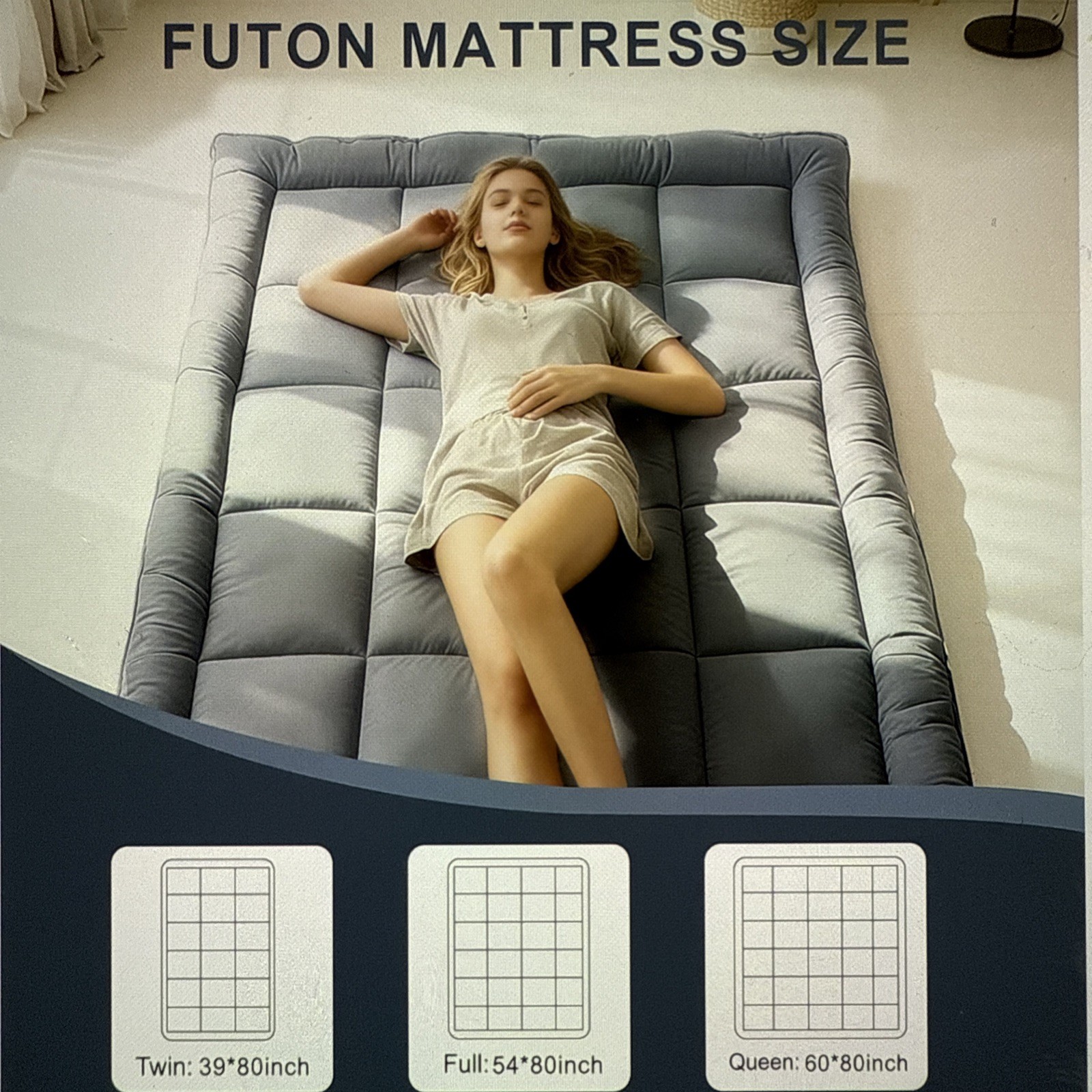 ALPSWAN Japanese Floor Mattress Futon, Full, Thick 5-Layer Roll Up/Foldable