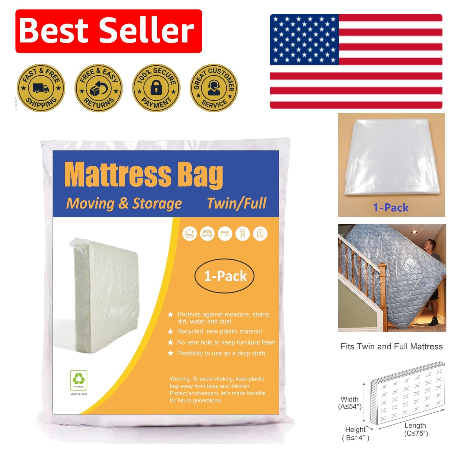 Protective Mattress Cover for Twin/Full Size – Lightweight and No Zipper Design