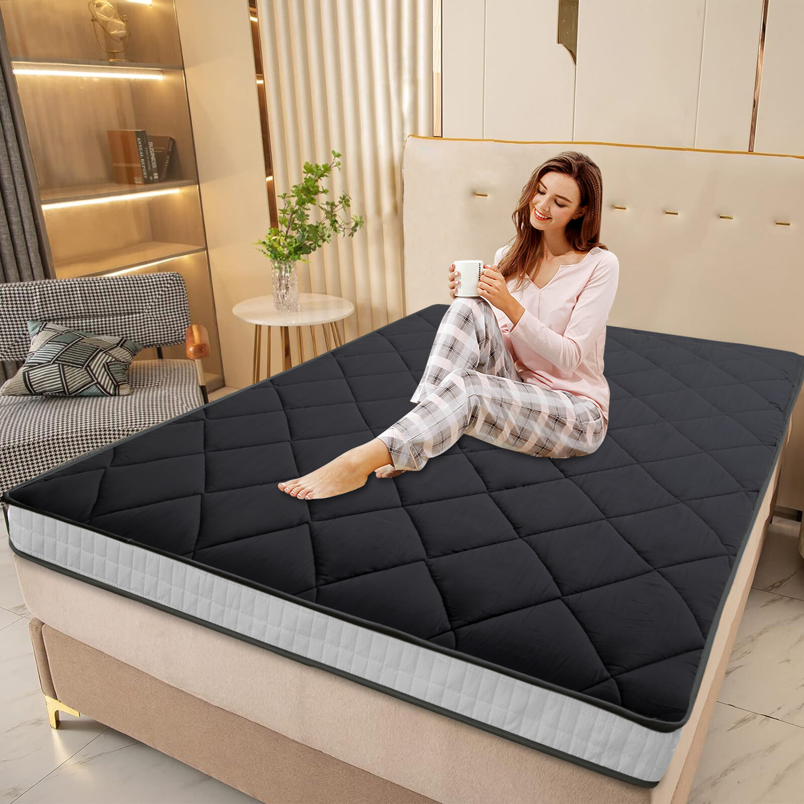 SUNYRISY Futon Floor Mattress Padded Japanese Roll Up Diamond Pattern Mattress