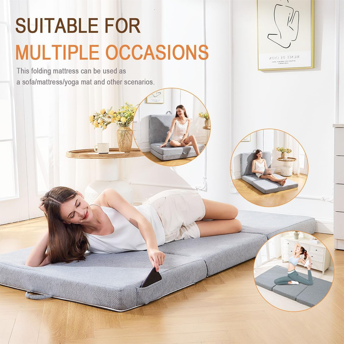 Trifold Mattress Full，6 Inch Folding Mattress Twin,Foldable Mattress,Tri Folding