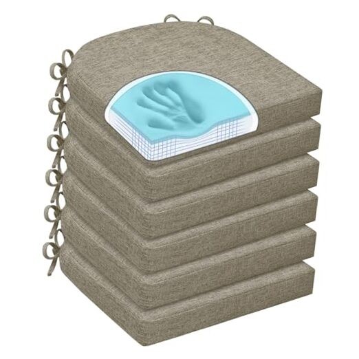 Chair Cushions for Dining Chairs, Non Slip Chair Pads with Ties Pack of 6 Khaki