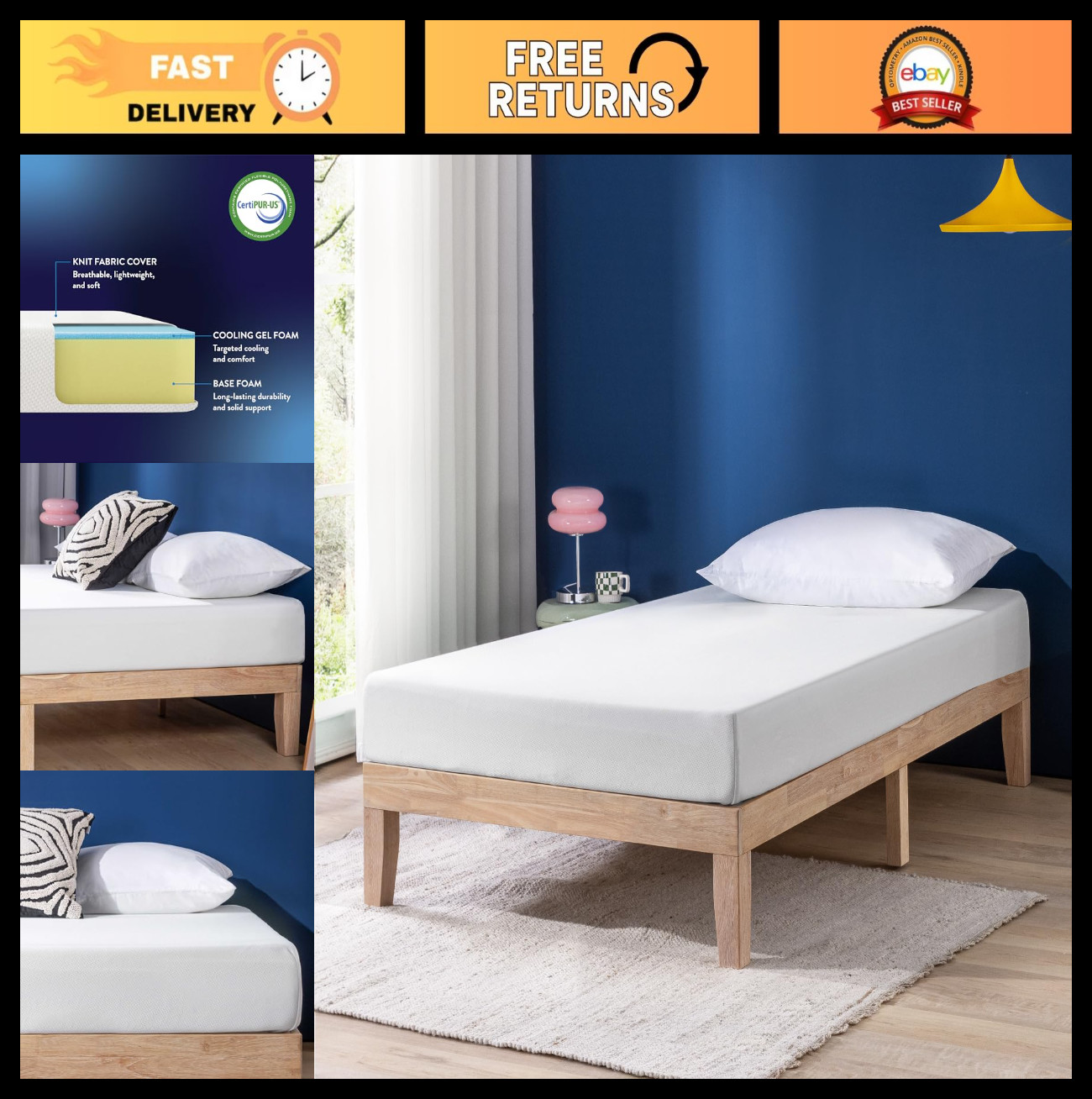 6″ Medium Firm Memory Foam Mattress – Cooling Gel Infused, Safe Foams, Twin Size