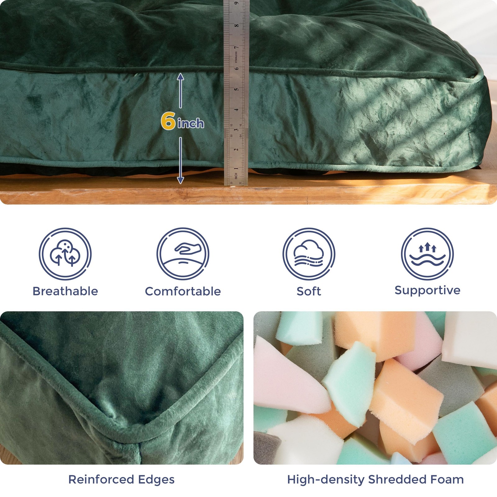 MAXYOYO 6″ Futon Mattress Full Size, Velvet Thick Futons Sofa Couch, Green