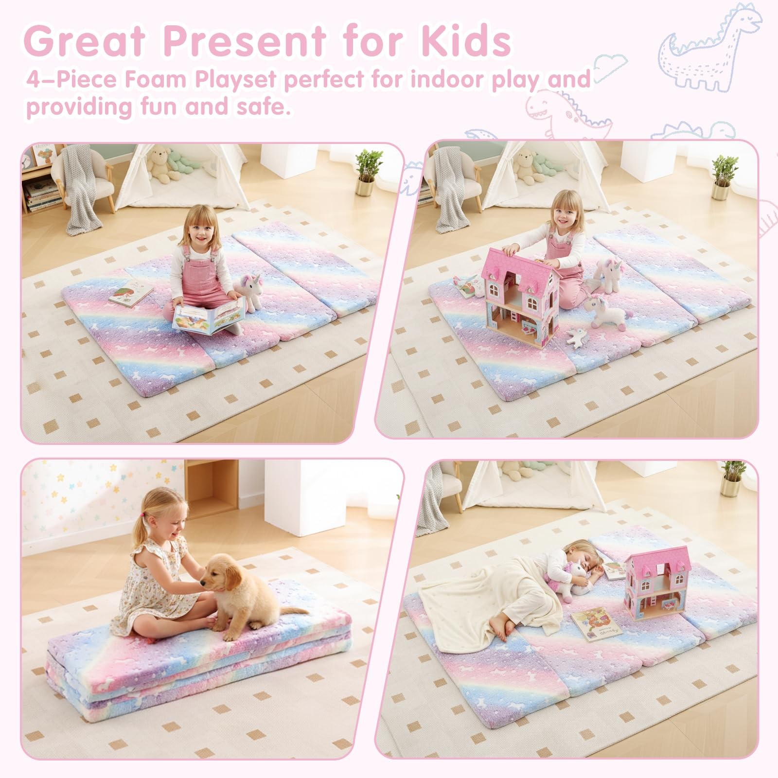 Floor Mattress Foldable, Folding Baby Play Mat 72.5×48 inch with Removable Co…