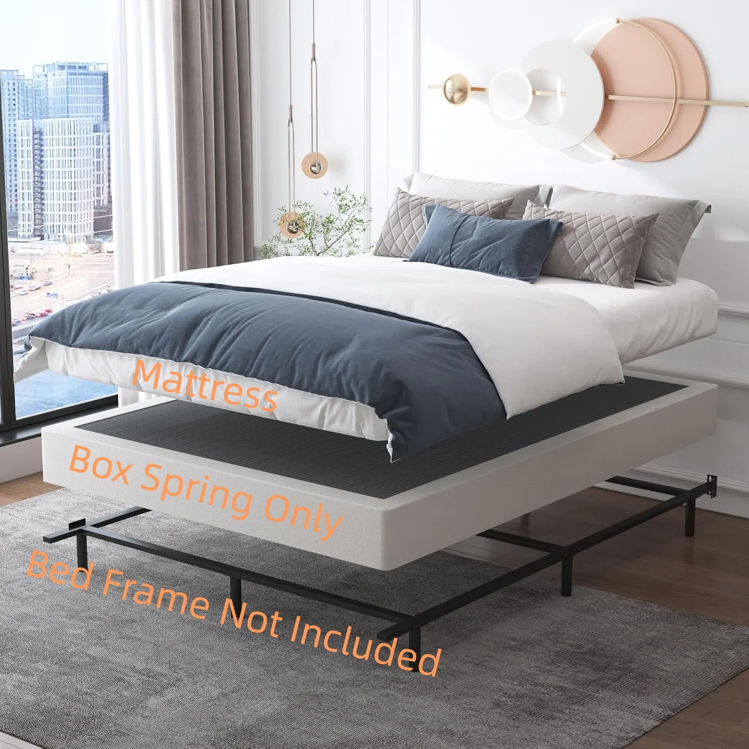 Queen Box Spring 9 Inch, Heavy Duty Mattress Boxspring Foundation, Sturdy Queen