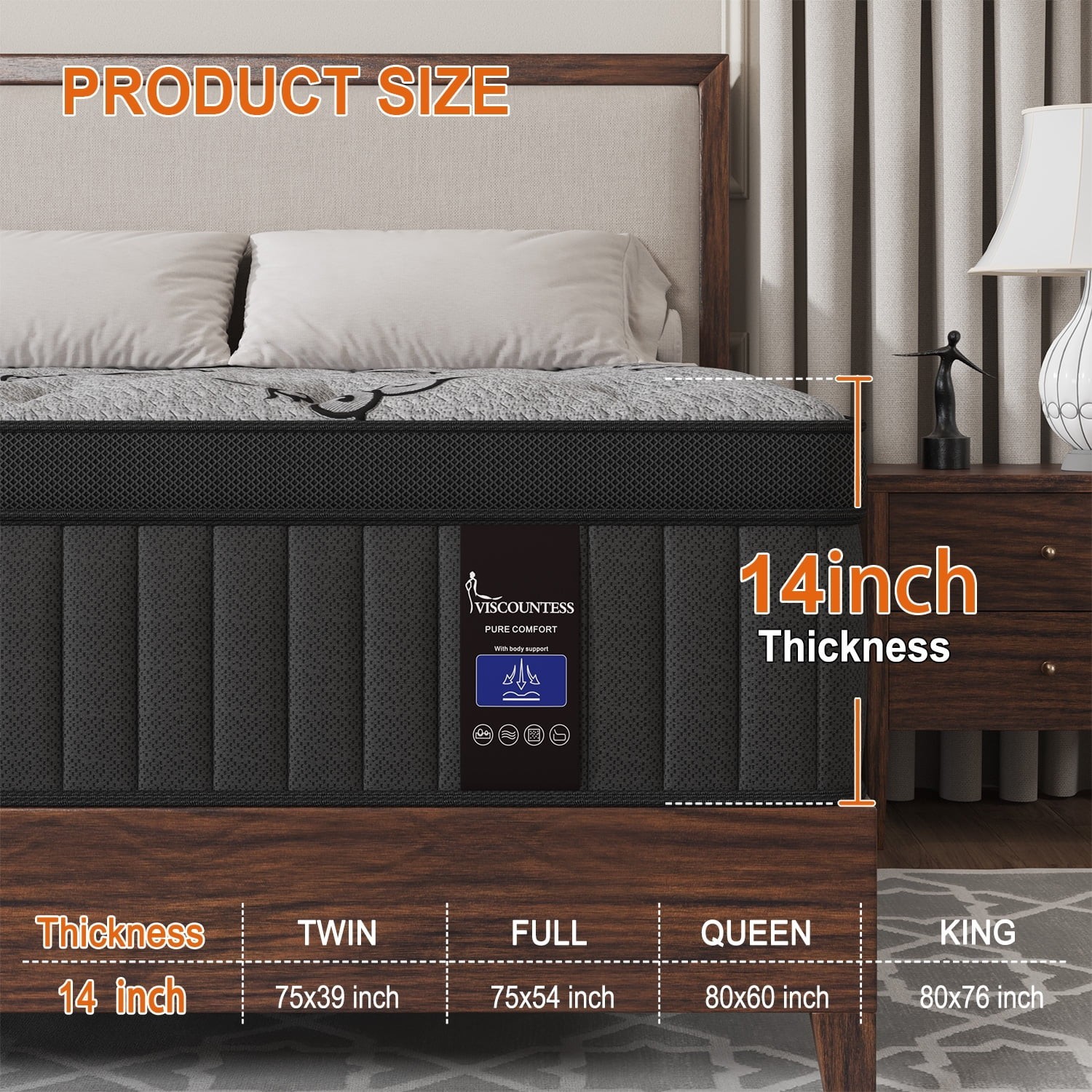 14″ Queen Colchon Gel Memory Foam Hibrido Cama Queen Mattress Medium Firm Hybrid