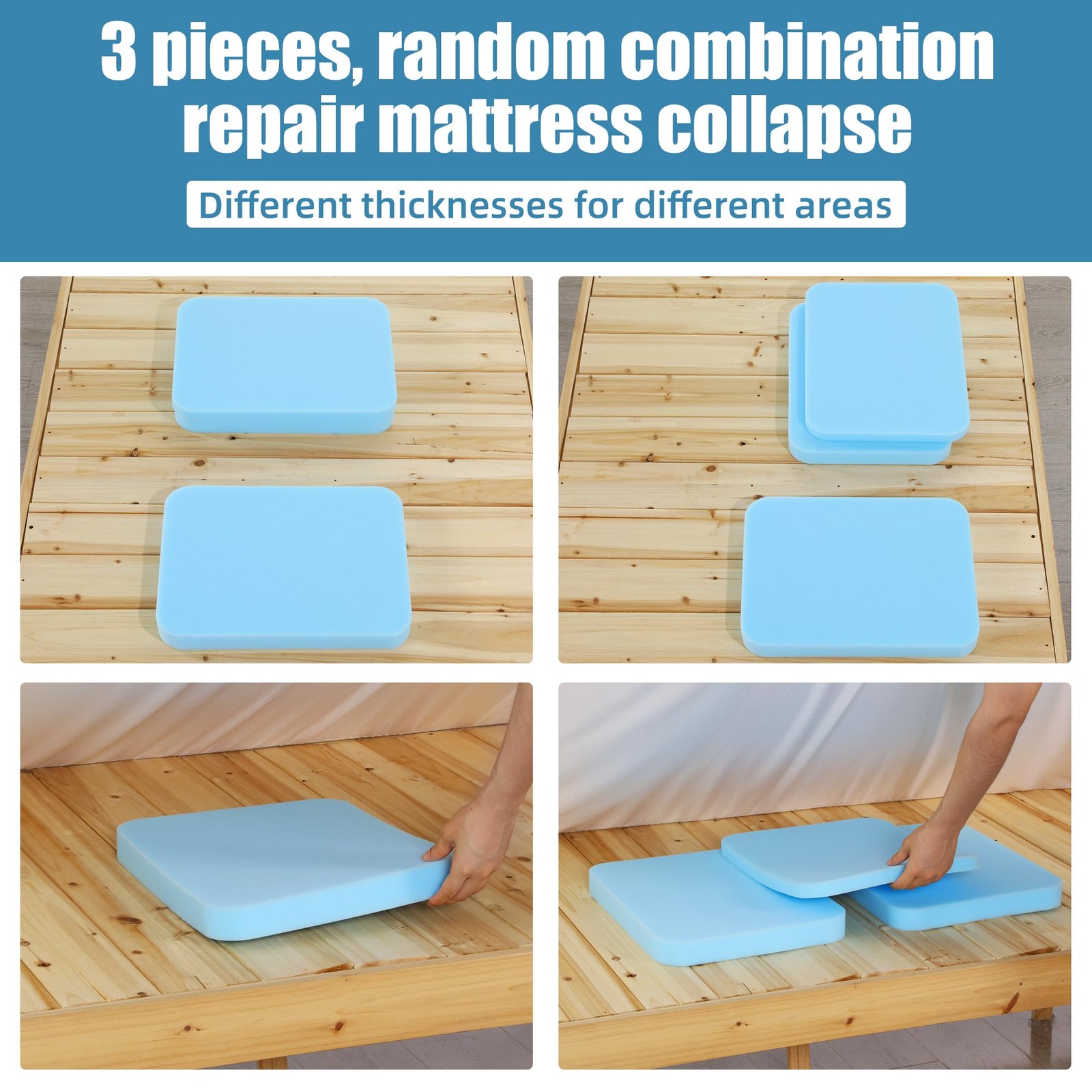 Under Mattress Support – 3 High Density Foam Pieces to Fix Mattress Sagging, …