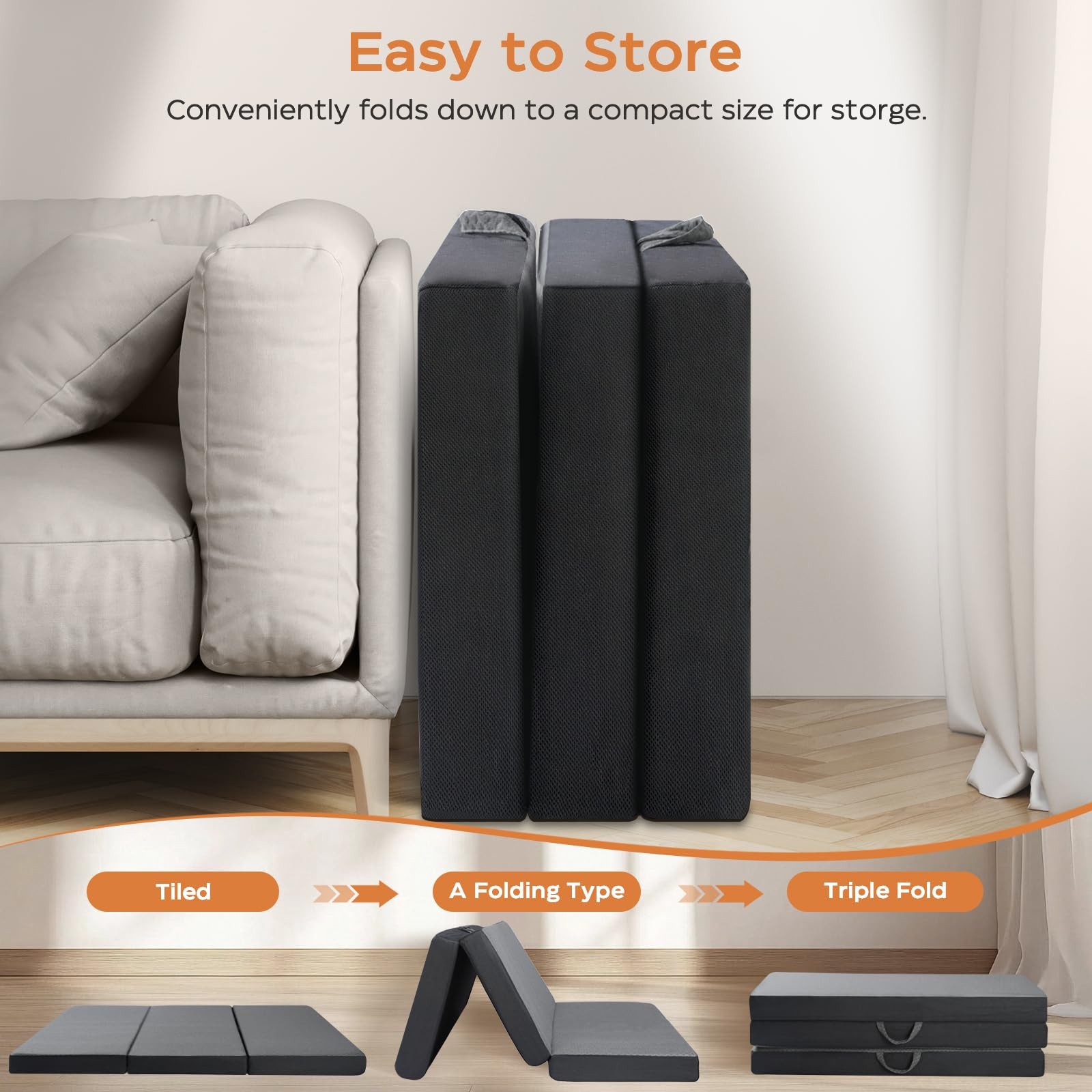Portable Tri-Fold Memory Foam Mattress – 4″ Single Size for Travel & Camping