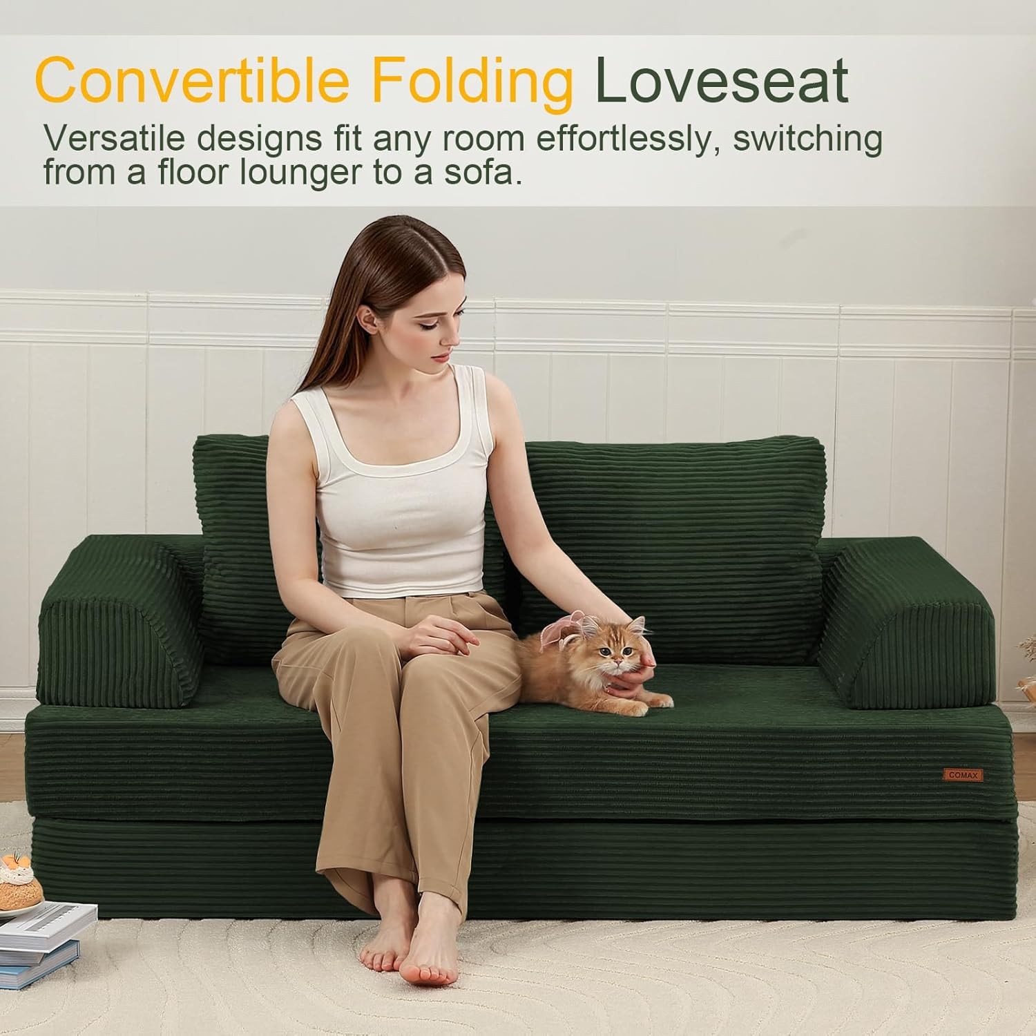AX Convertible Sofa Bed, Folding Floor Couch Corduroy Fold Out Couch