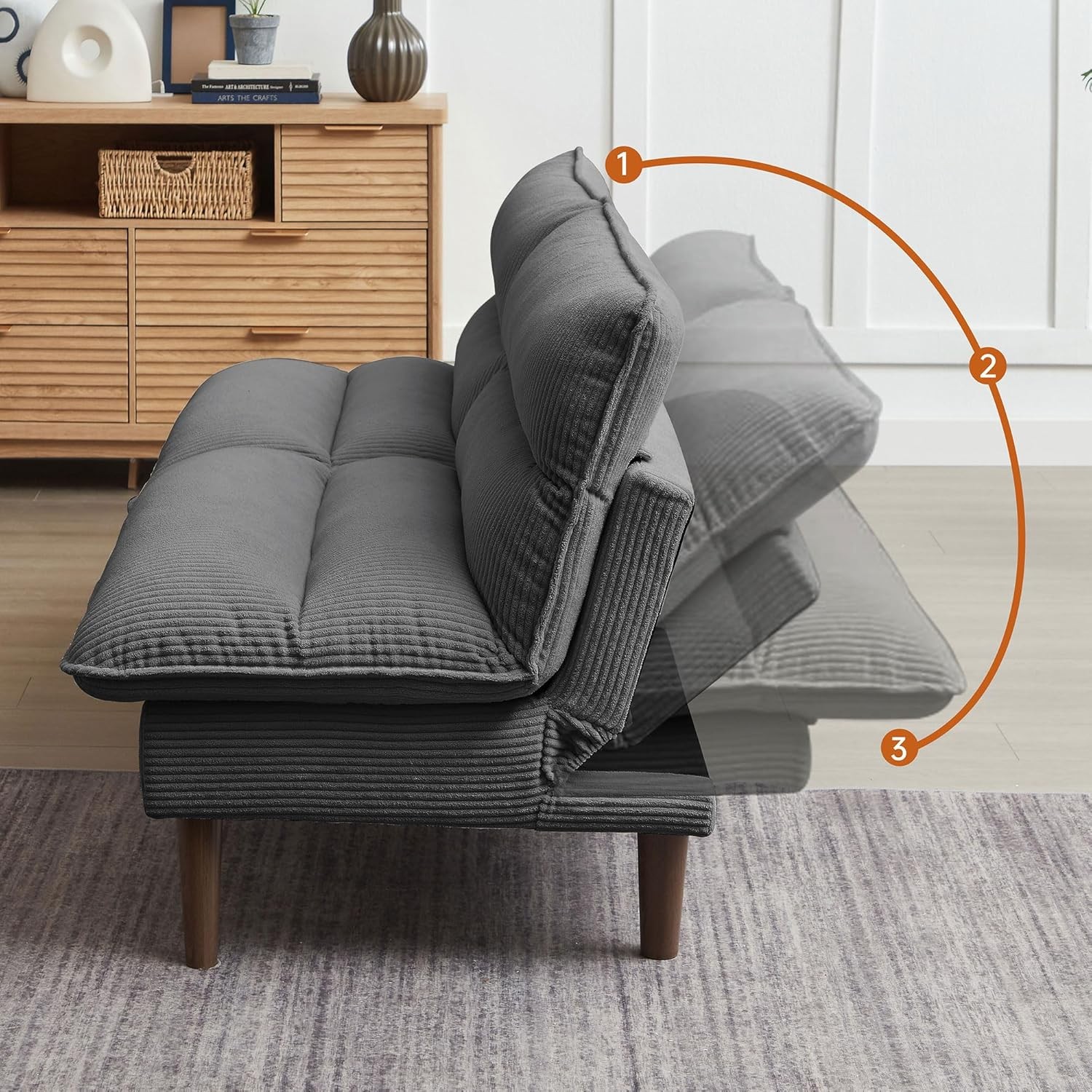 Convertible Futon Sofa Bed, 72″ Loveseat Couch with 3-Level Adjustble