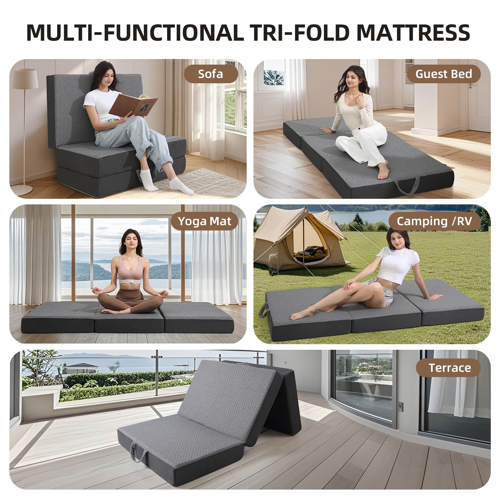 Portable Tri-Fold Memory Foam Mattress – 4-Inch Single Size Foldable Mattress…
