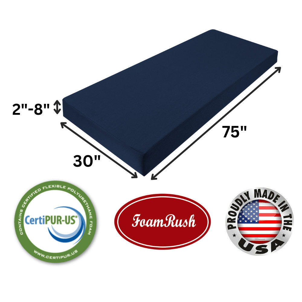 FoamRush Bunk( 30″ x 75″) High Density Foam Mattress Replacement Medium Firm USA