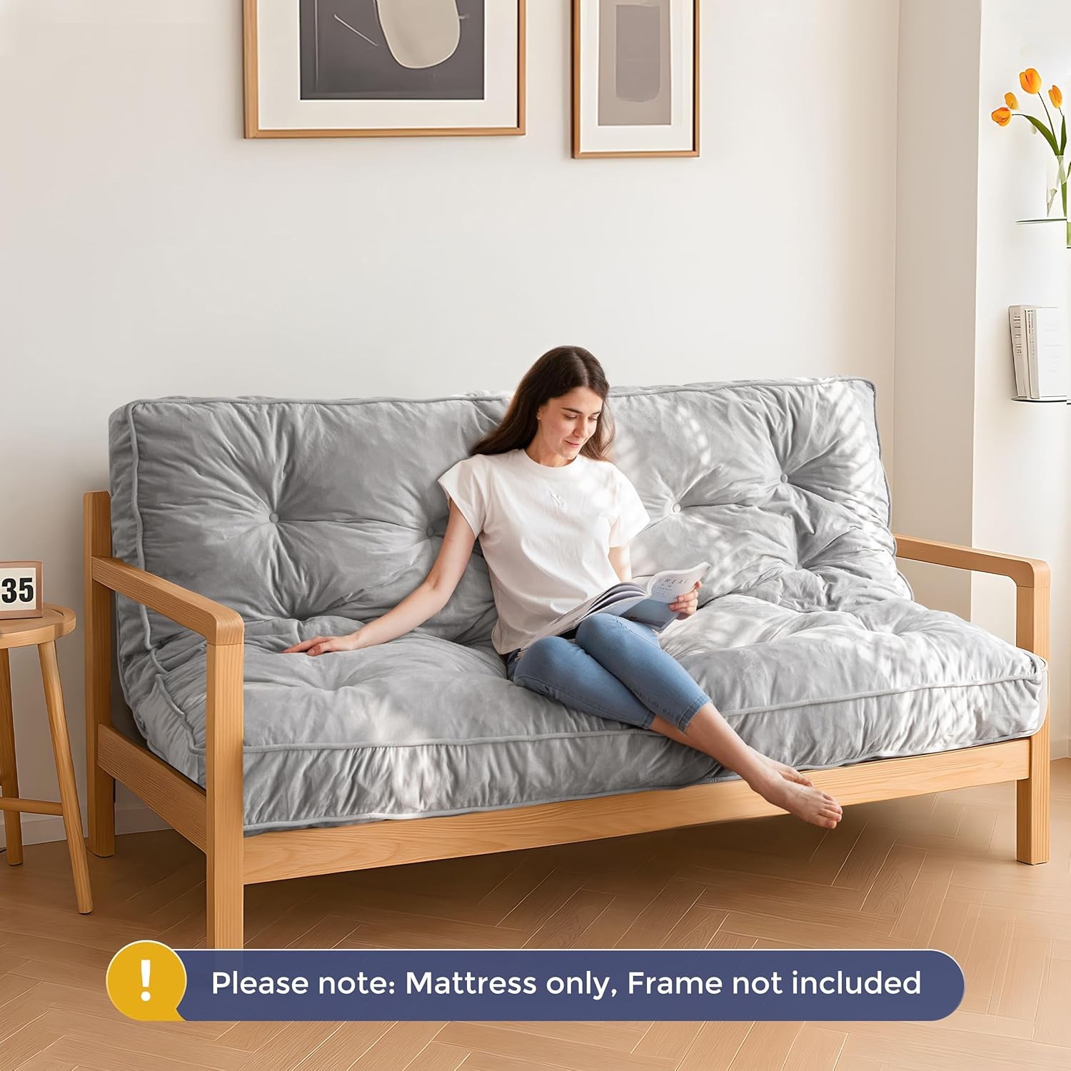 6″ Futon Mattress Full Size, Velvet Thick Futons Sofa Couch Bed, Versatile Fl…