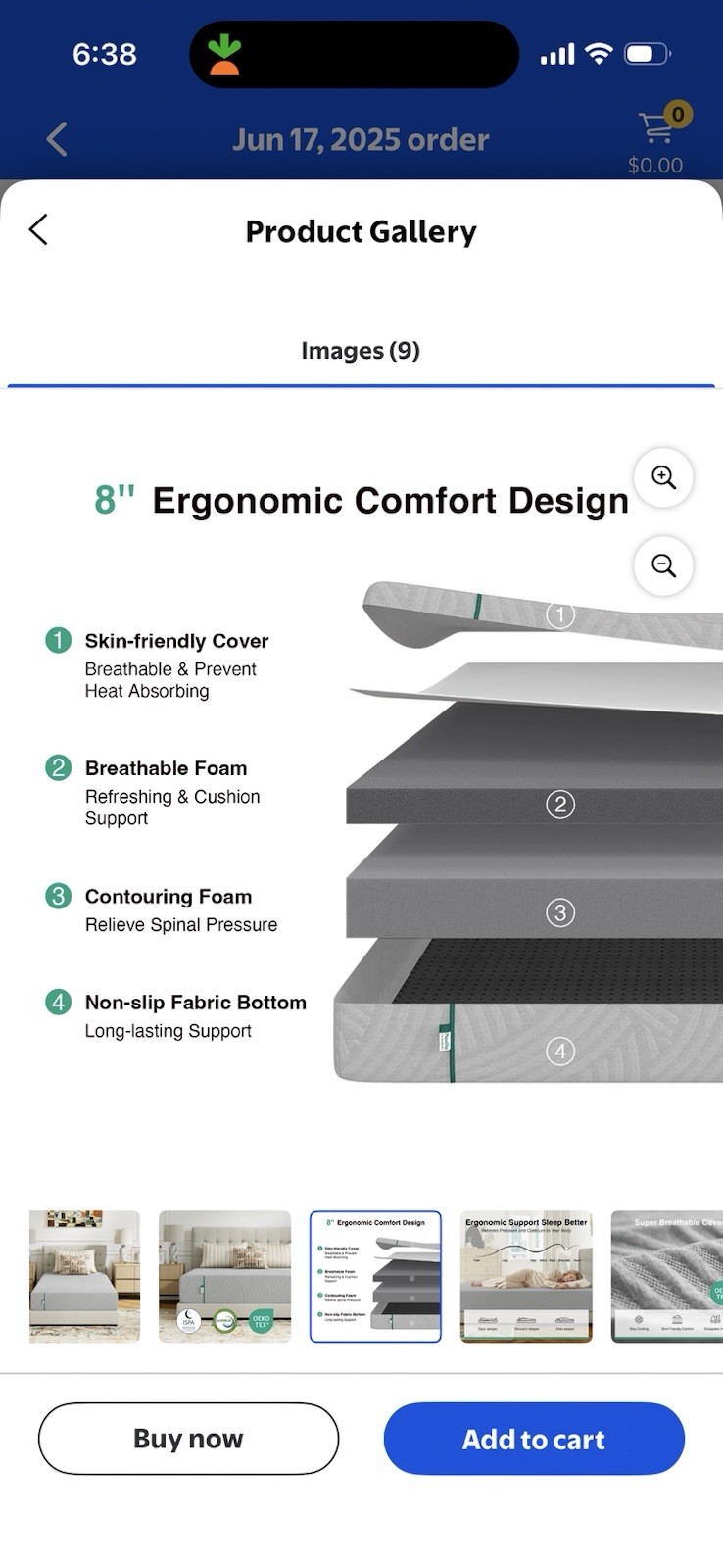 8″ Memory Foam Mattress Gray Ergonomic Cooling Breathable OEKO-TEX Non-slip