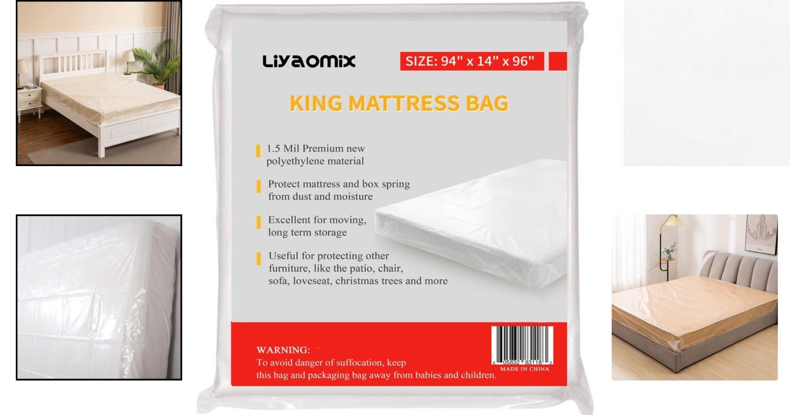 Waterproof King Mattress Bag – Durable 1.5 Mil Clear Plastic Cover for Storage