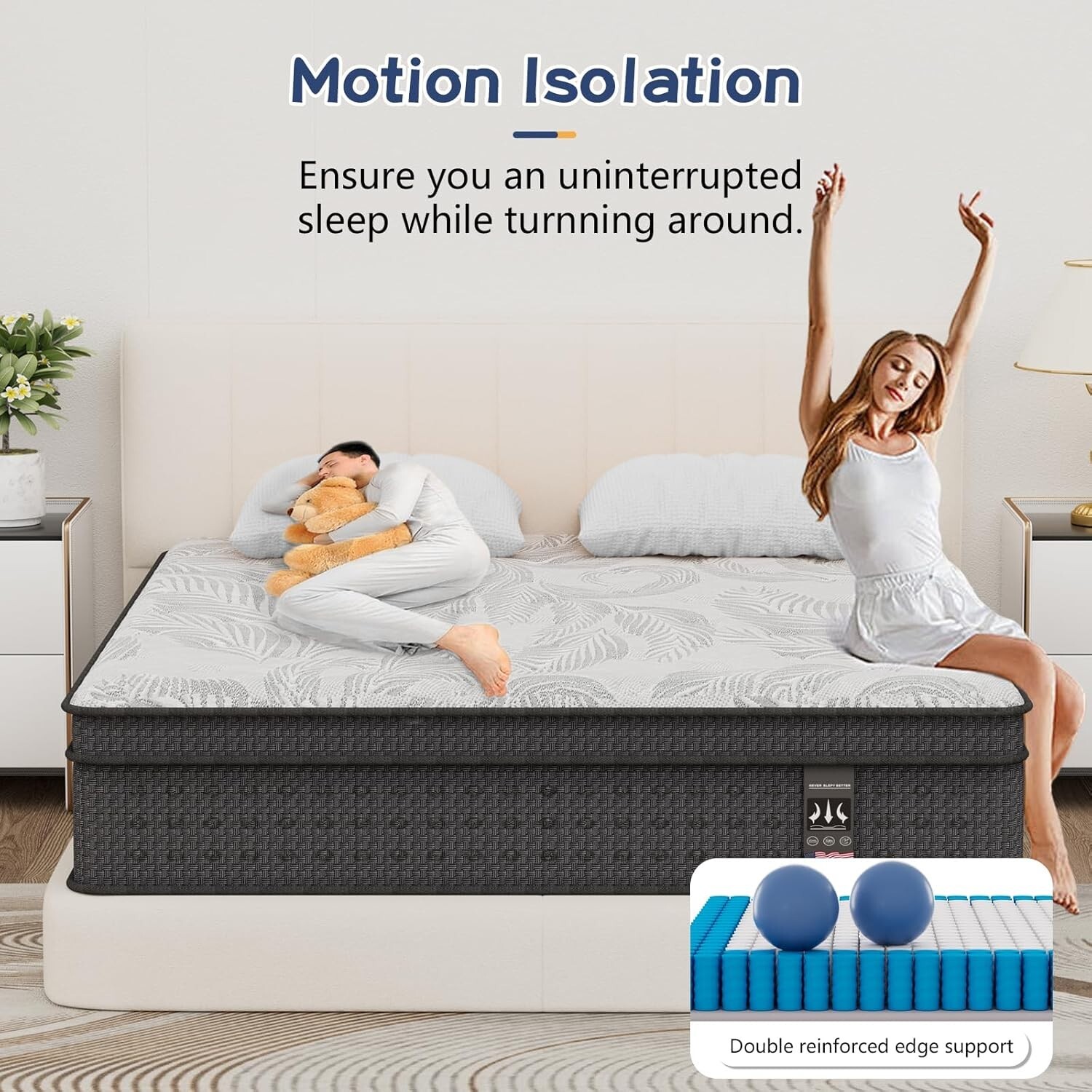 14″ Queen Hybrid Mattress Memory Foam Pocket Spring Mattress, Motion Isolation