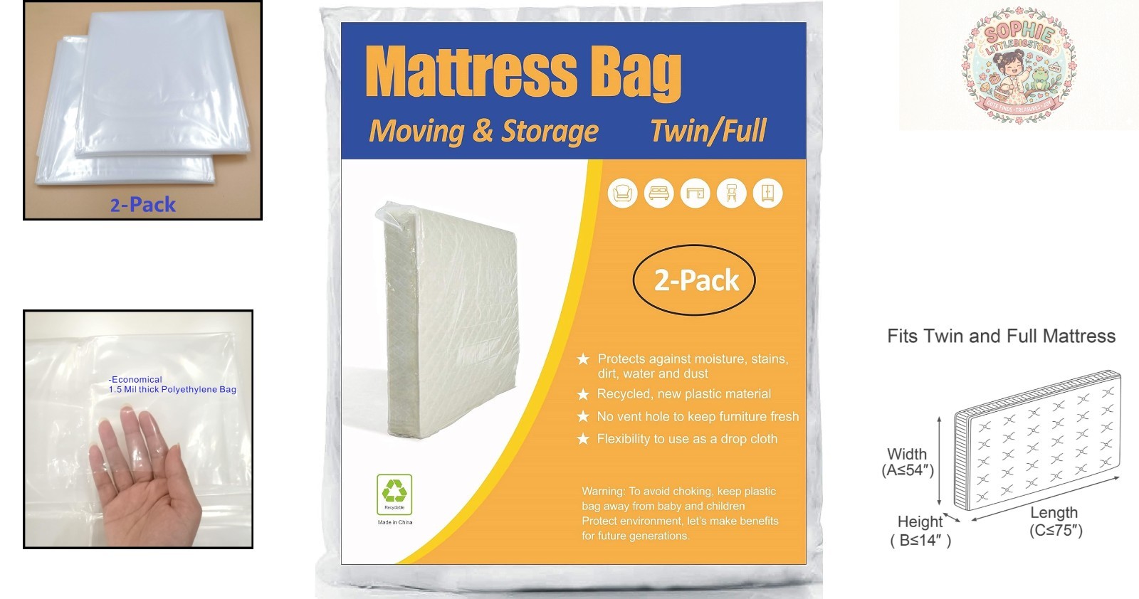 Clear Mattress Storage Bag Twin/Full Size 2-Pack – Lightweight & Durable