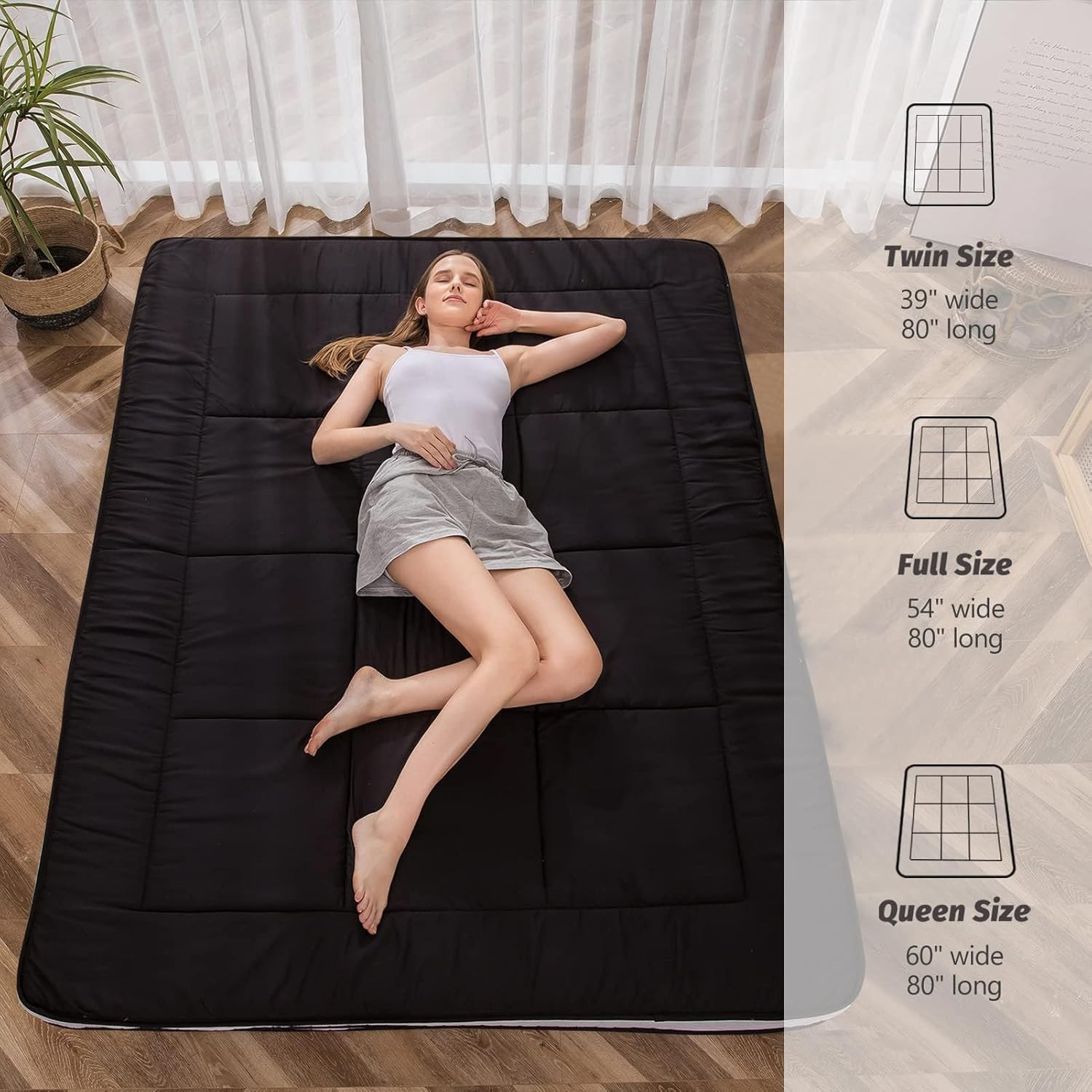 Futon Mattress, Padded Japanese Floor Mattress Quilted Mattress Topper, Extra…