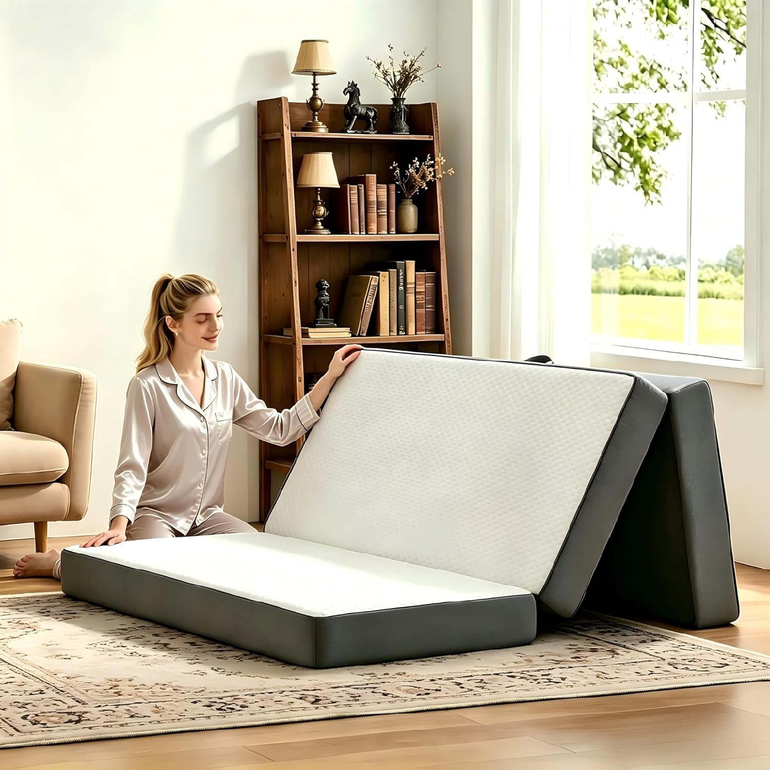 Folding Foam Mattress 4 Inches Foldable Floor Mattresses with Collapsible and Wa
