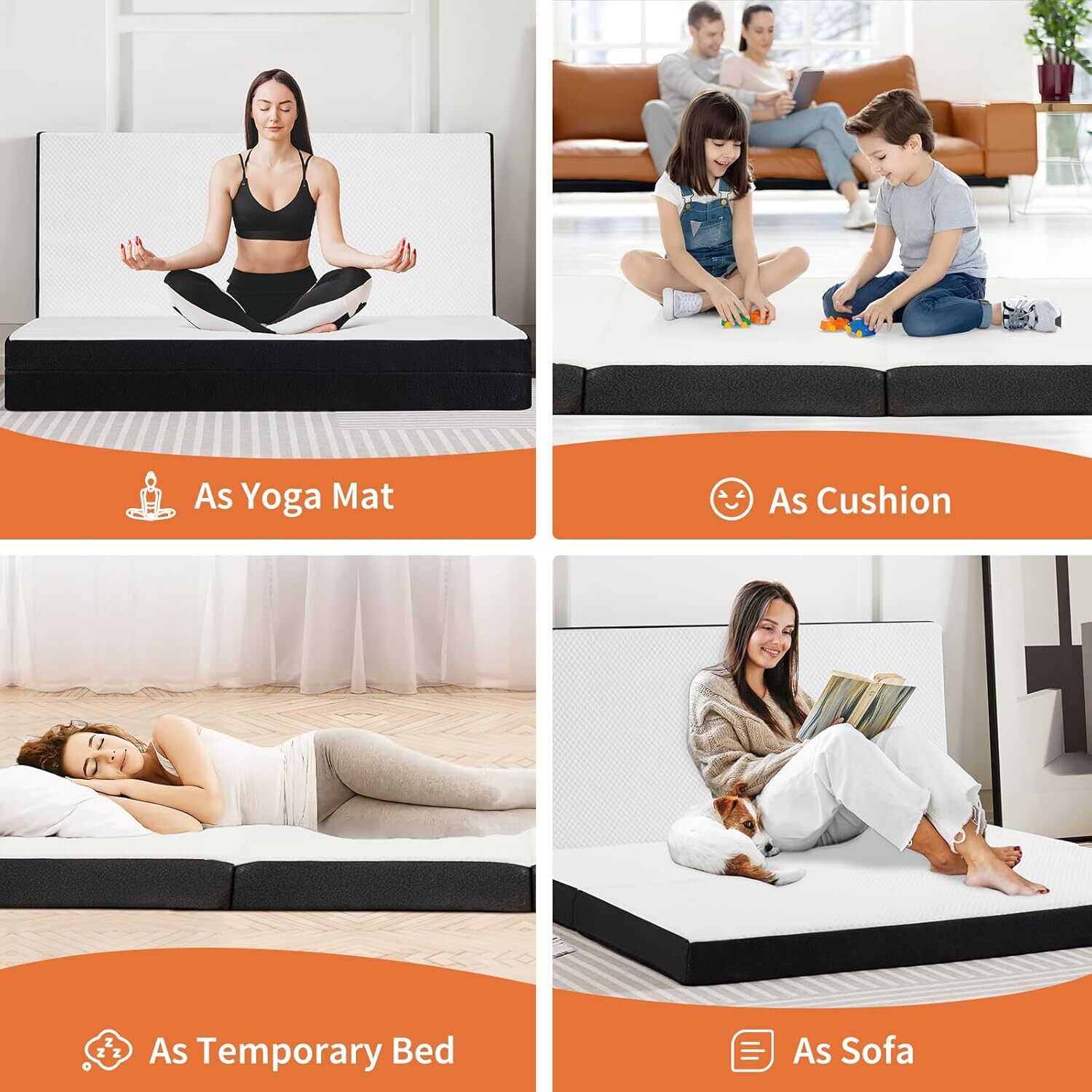 Folding Mattress Full 4-Inch Tri-Fold Mattress with Memory Foam 75″×54″×4″