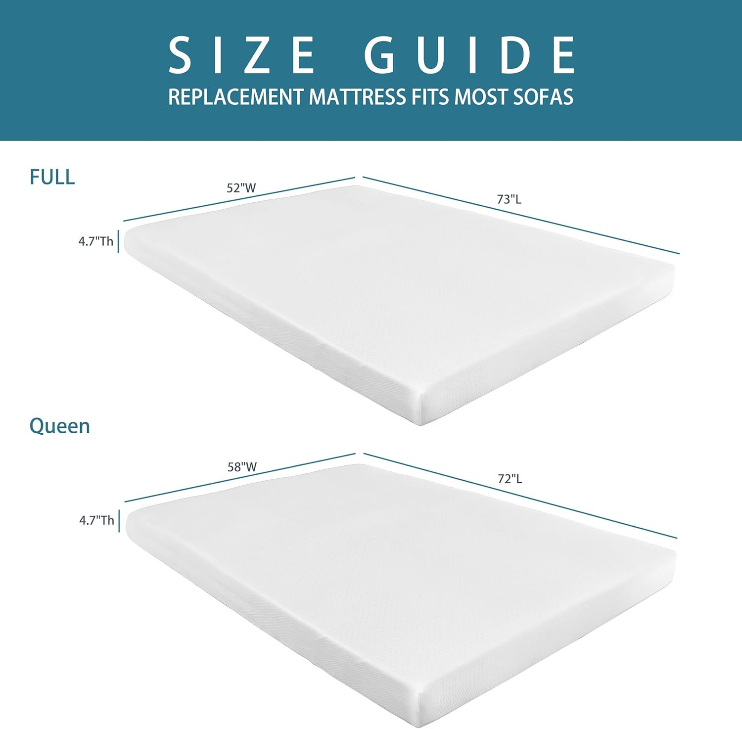 4.7 Inch Memory Foam Mattress Replacement with Washable Cover for Sleeper Sofa a