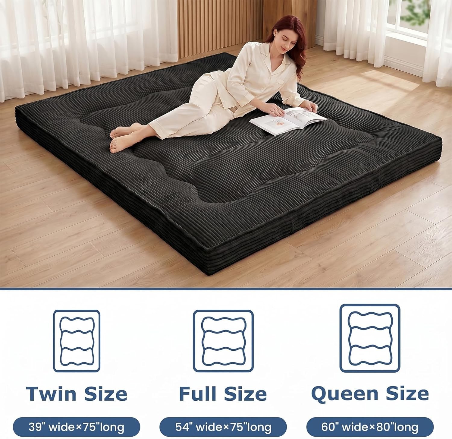 Extra Thick Futon Mattress – Japanese Floor Mattress for Adults, Portable Fol…