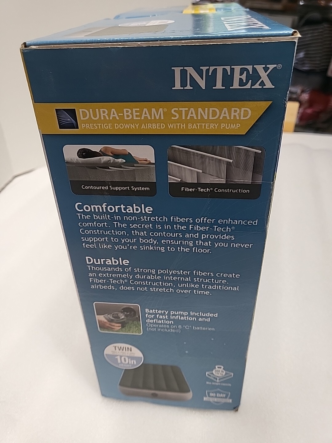 Intex Dura-Beam Standard Prestige Downy Twin Airbed w/ Battery Pump 39″x75″x10″