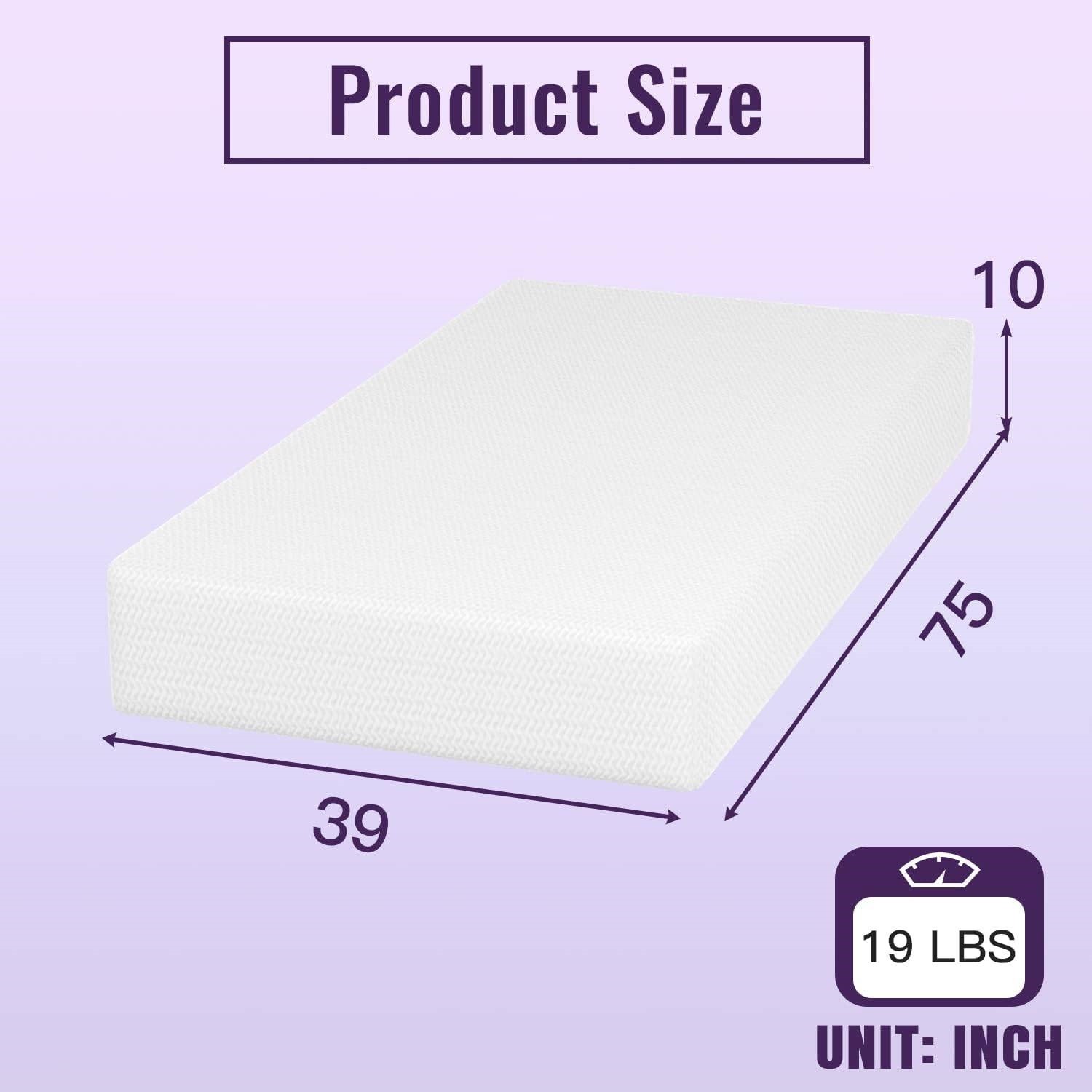 Twin 10in Charcoal Memory Foam Mattress with Removable Cover