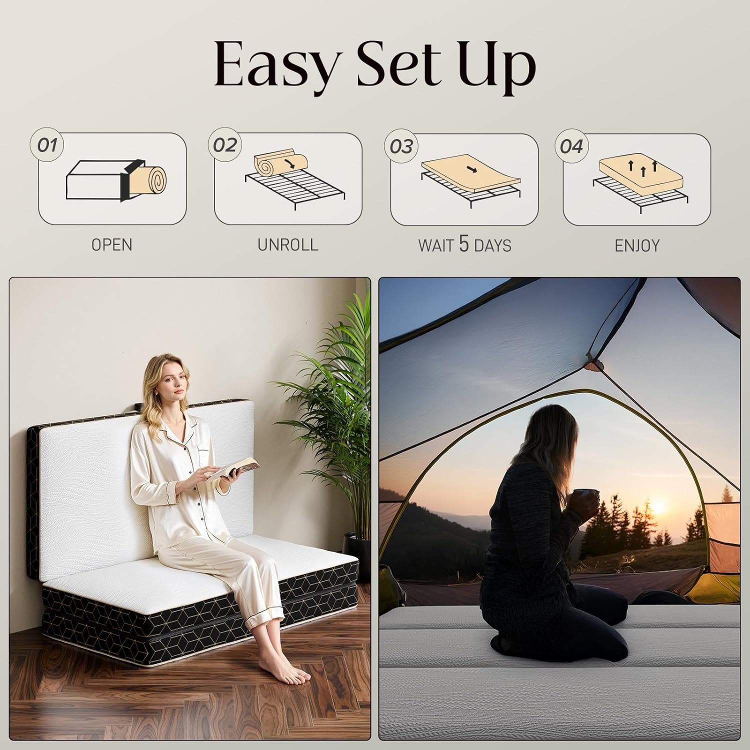 Portable Tri-Fold Memory Foam Mattress Twin – 4″ Folding Bed with Washable Cover