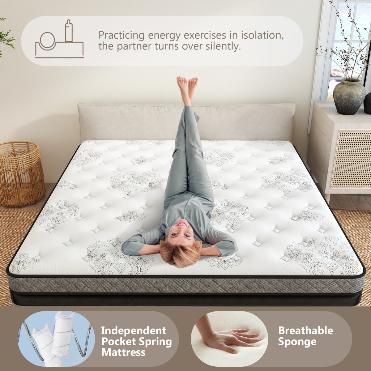12″ 14″ Twin Full Queen King Mattress Gel Memory Foam Pocket Coil Bed In a Box
