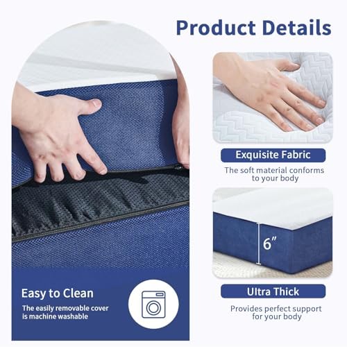 Folding Mattress Size, Memory Foam 6 inch Tri Portable Trifold Queen 6 Inch