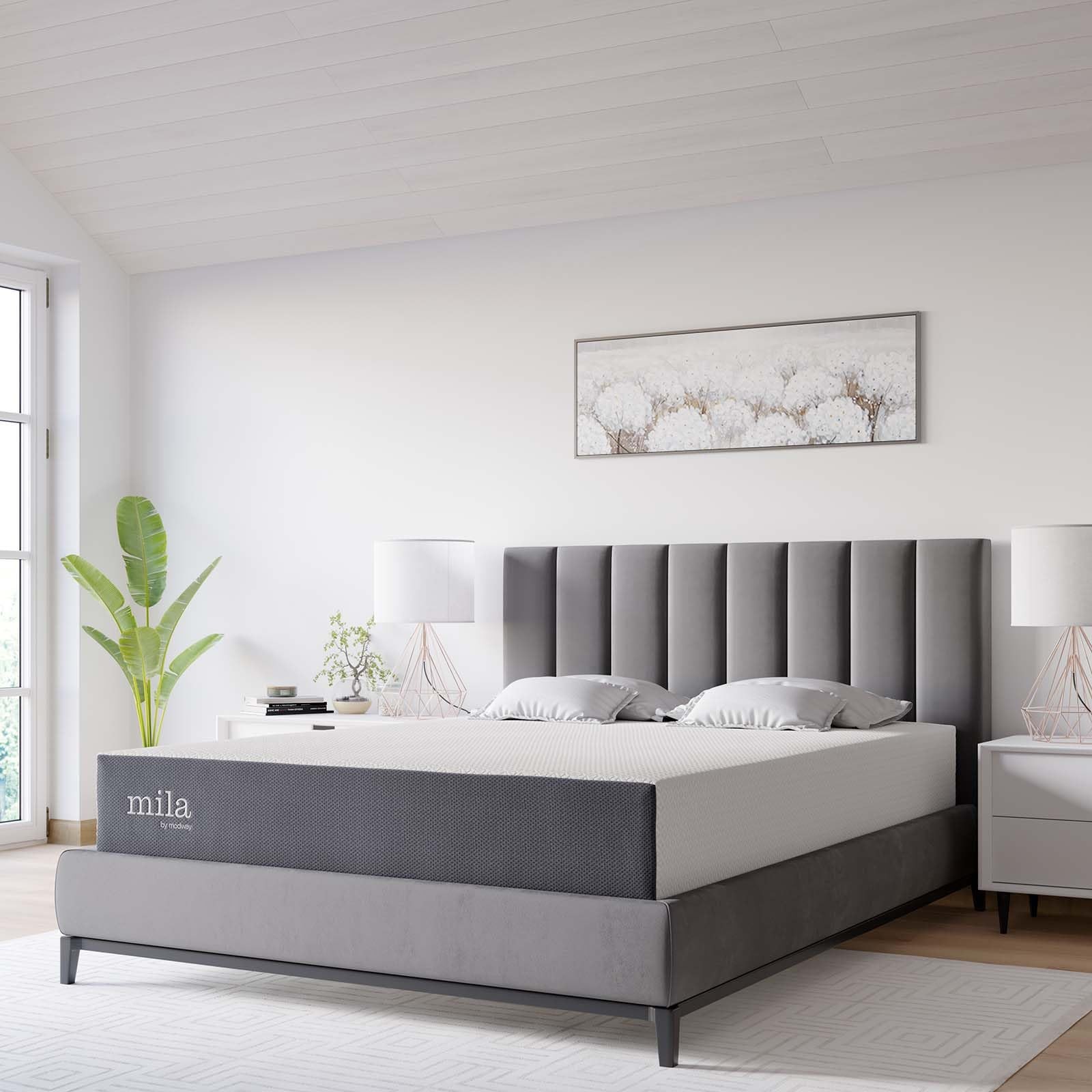 Modway Mila 10″ King Modern Style Memory Foam Mattress in Gray Finish