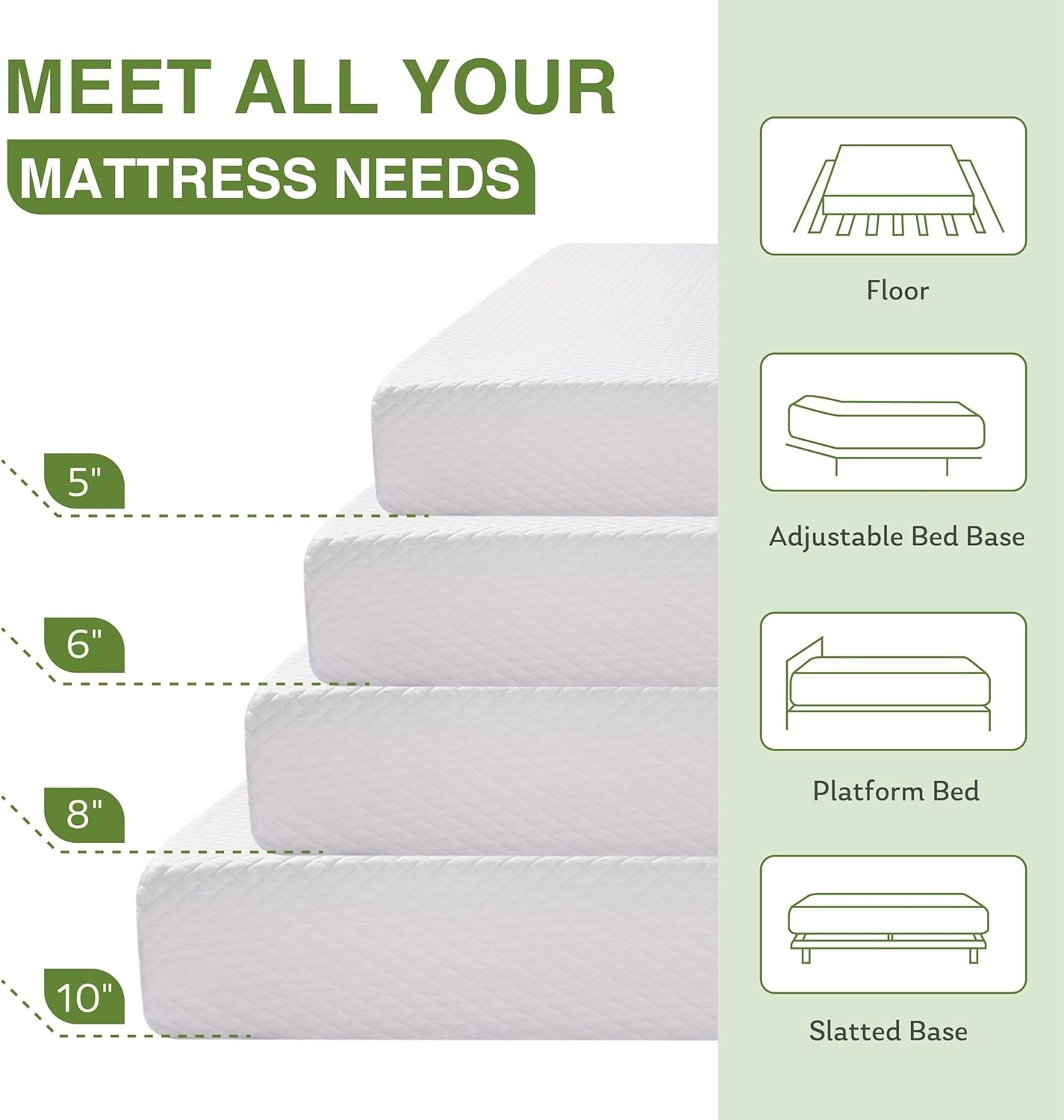 8″ Twin Full Queen King Memory Foam Green Tea Gel Mattress In A Box Medium Firm