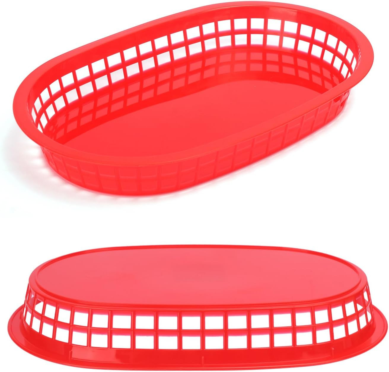 60 Pack Fast Food Baskets, 10.6 X6. 7 Inch Versatile Red Plastic Food Baskets, F