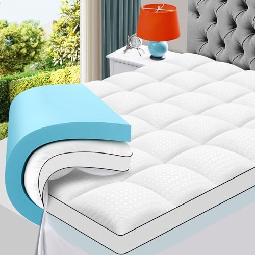 Size Dual Layer 4 Inch Memory Foam Mattress Topper, 2 Inch Cooling Queen White