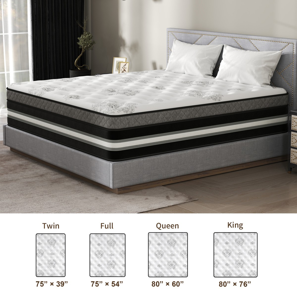 12/14 Inch Mattress in a Box Twin Full Queen King Gel Memory Foam Hybrid Spring
