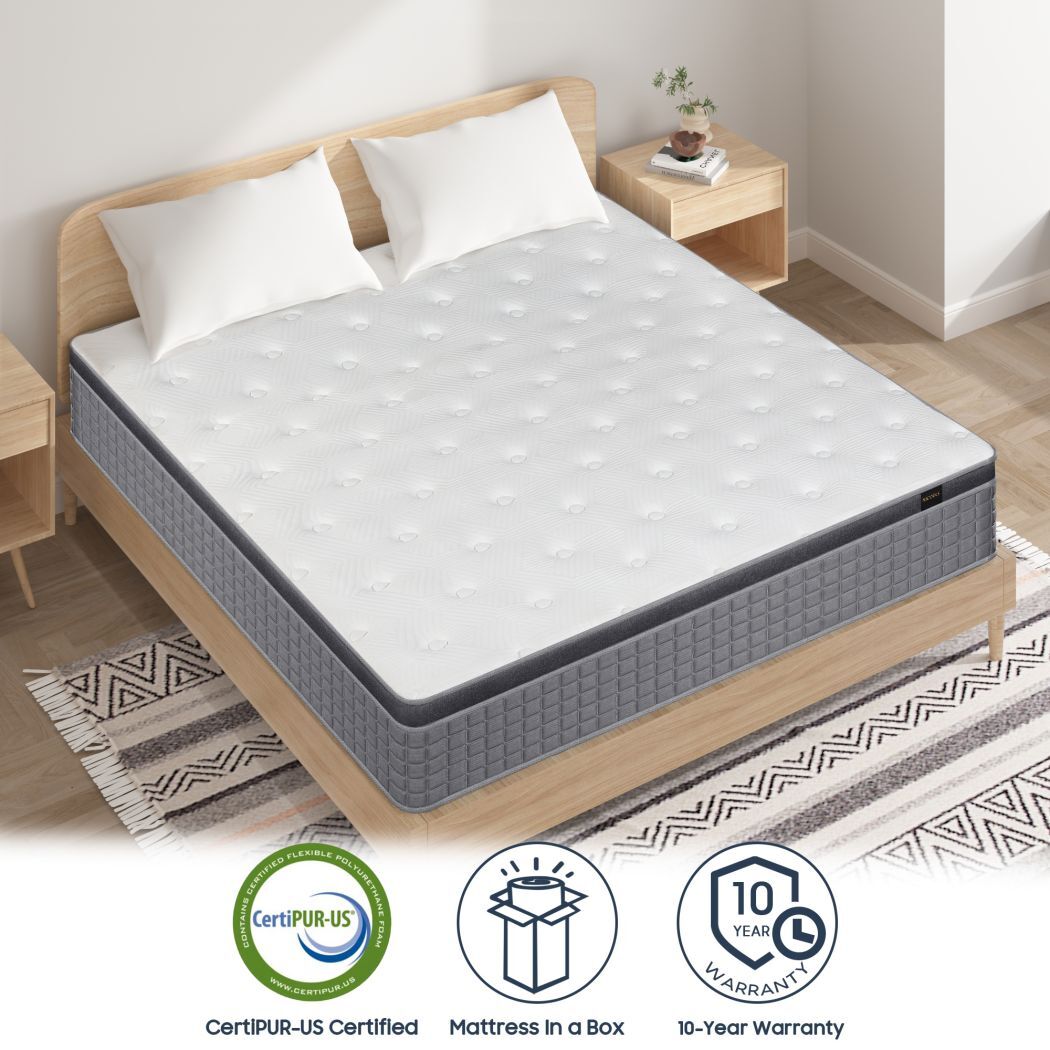 12/14 Inch Mattress in A Box,Pocket Innerspring Hybrid Foam Twin Full Queen King