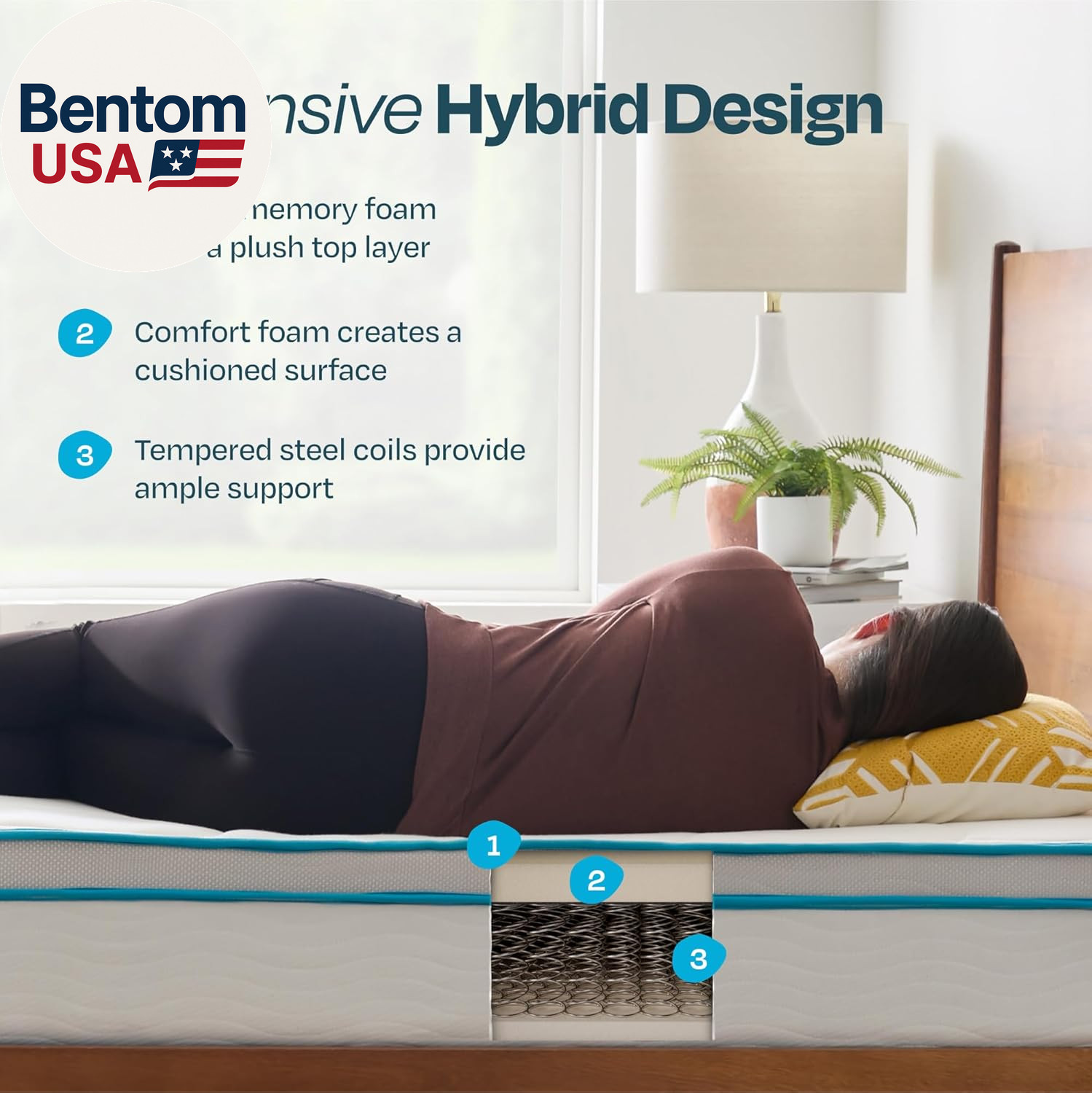 10 Inch Memory Foam and Spring Hybrid Mattress – Medium Feel – Bed in a Box – Qu