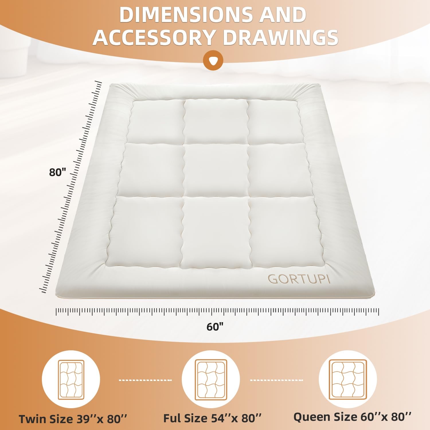 Colchonetas Para Dormir En El Piso Queen Size 3 Pulgadas Adultos Beige Portatil