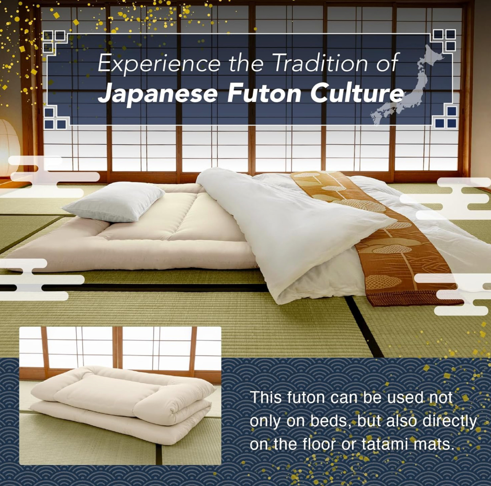 Japanese Futon Floor Mattress, Firm-Core SHIKIBUTON, Made in Japan, Twin XL