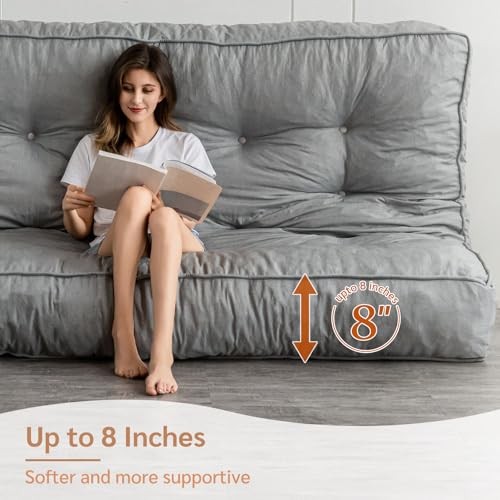 8 Inches Futon Mattress Full Size, Thick Futons Sofa Full (8 inches) Grey