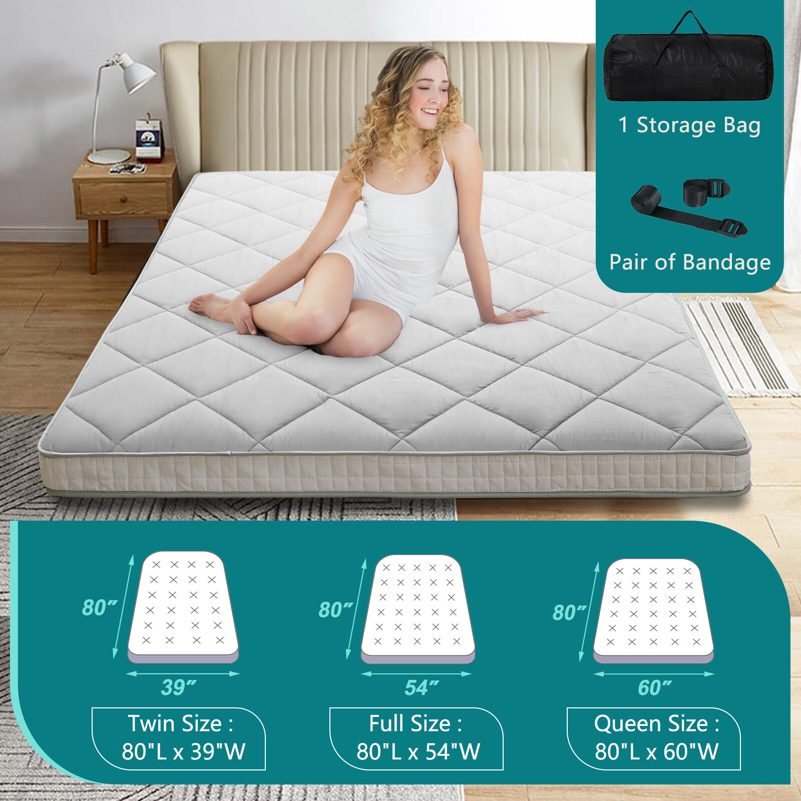 Japanese Floor Mattress Futon Mattress Foldable Roll Up Sleeping Tatami Mat New