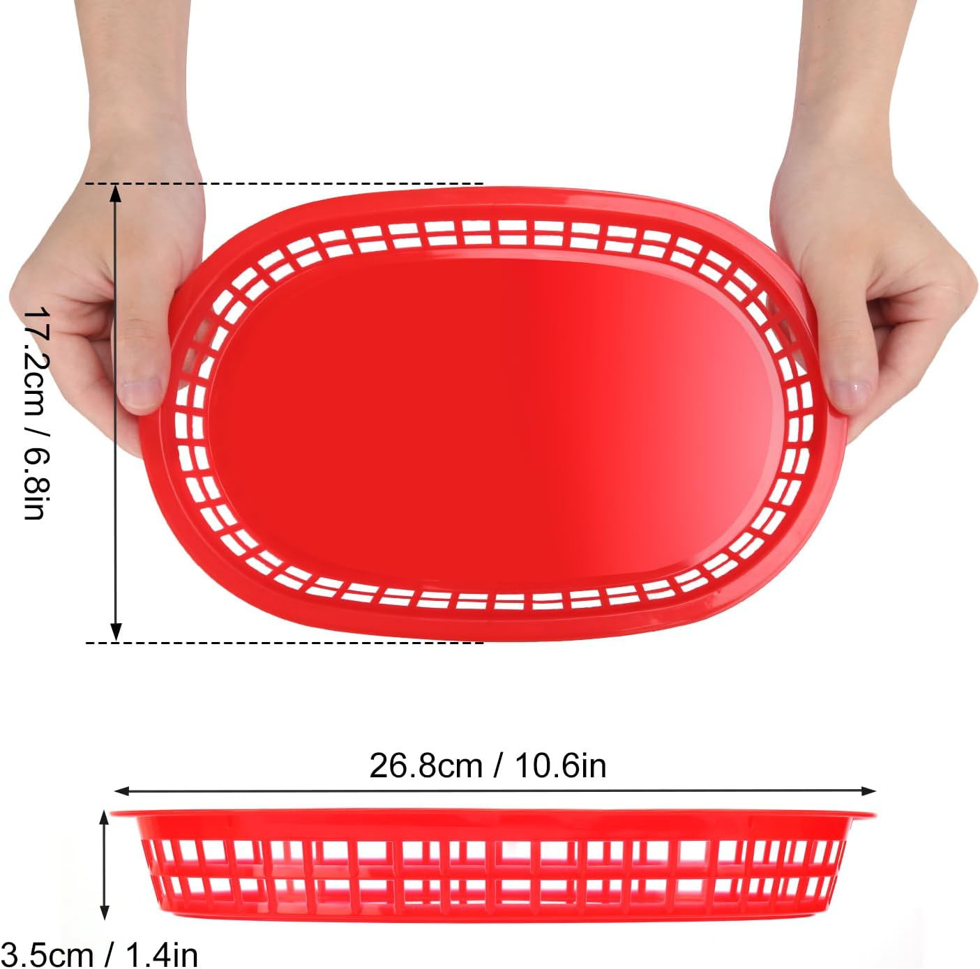 60 Pack Fast Food Baskets, 10.6 X6. 7 Inch Versatile Red Plastic Food Baskets, F