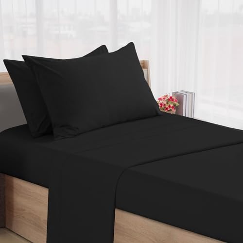 Cot Sheets 30″ x 75″ x 9″, 4 Piece Cot Sheet Set, Cot Size Cot (1 Pack) Black