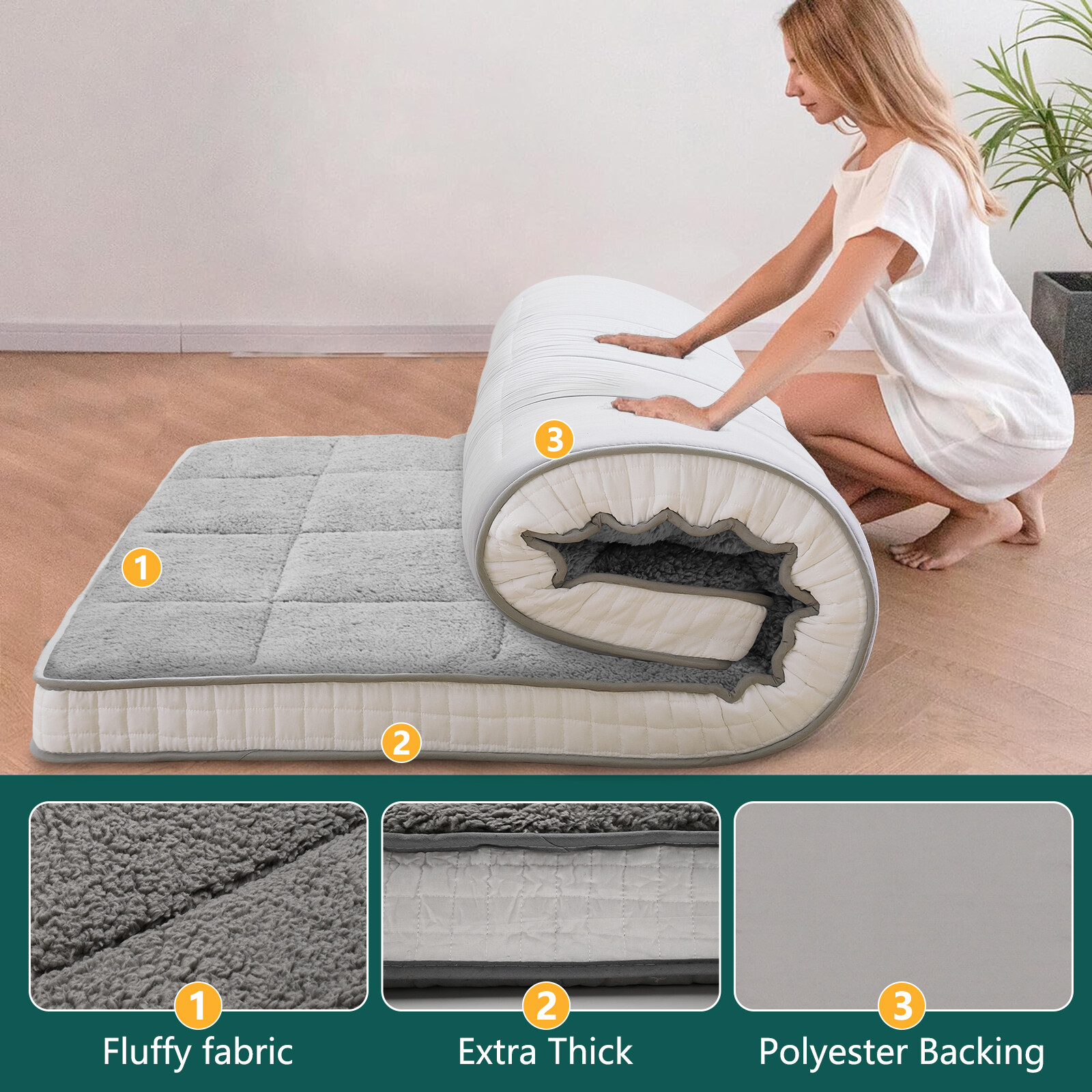 SUNYRISY Futon Mattress, Foldable Sherpa Fleece Mattress Twin Full Queen Size