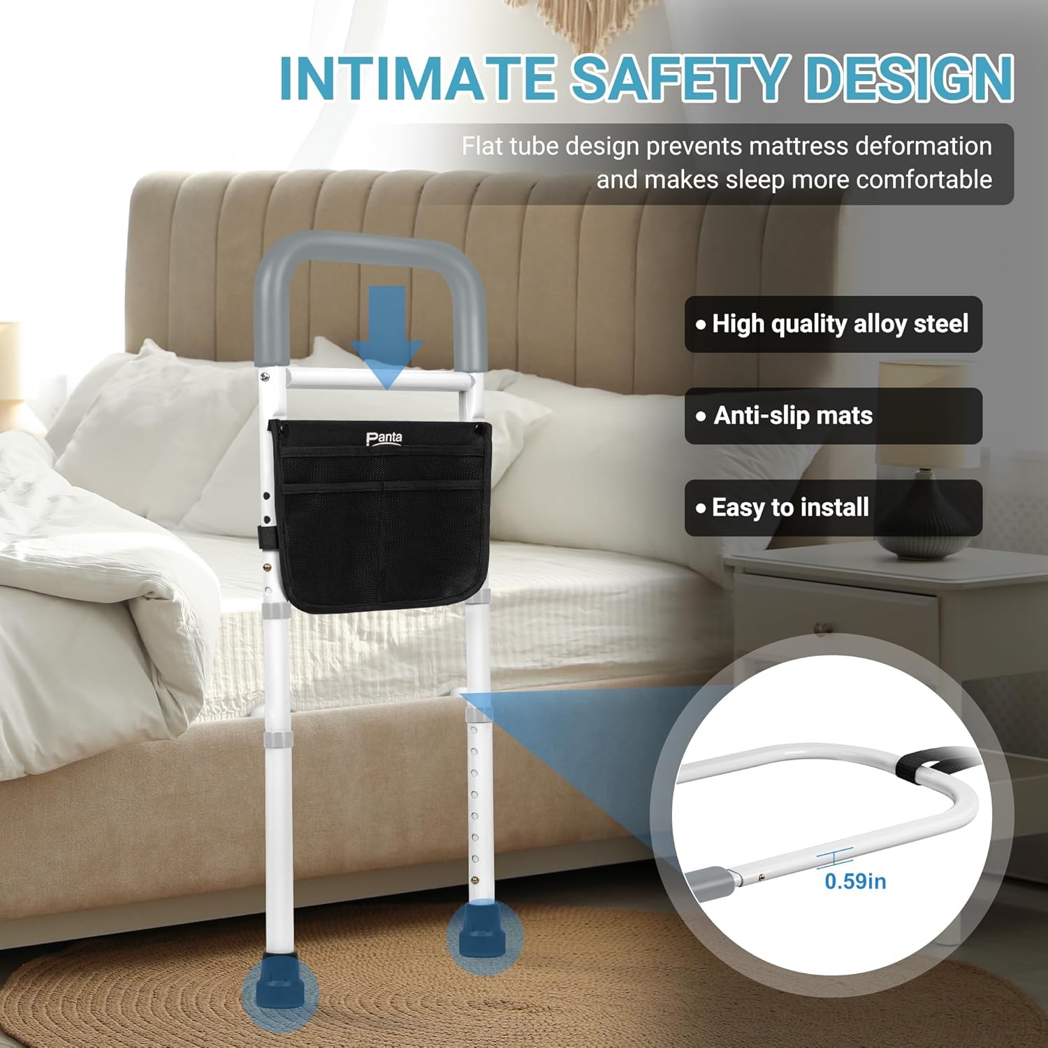 Bed Rails for Elderly Bed Side Assist Rail With Storage Pouch Height Adjustable