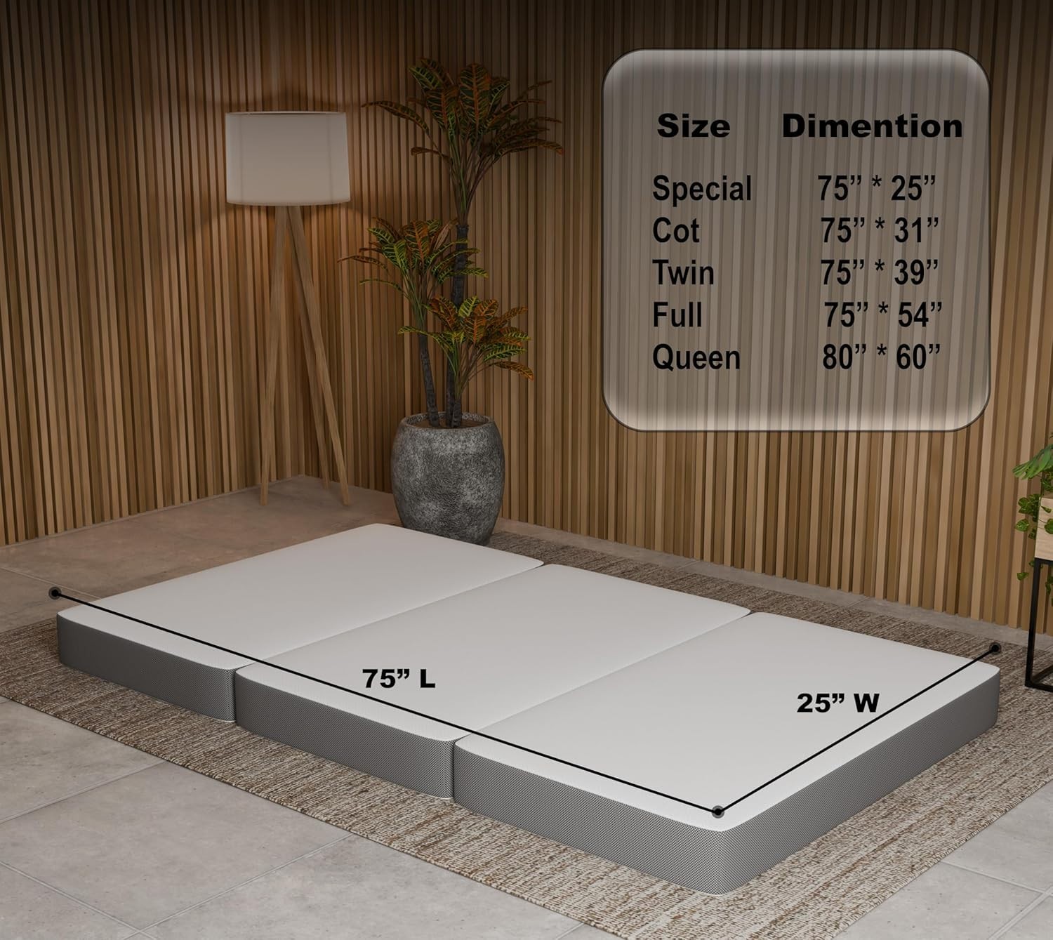 Greaton, 5-Inch Tri-Folding Gel Memory Foam Portable Floor Mattress | Breathabl