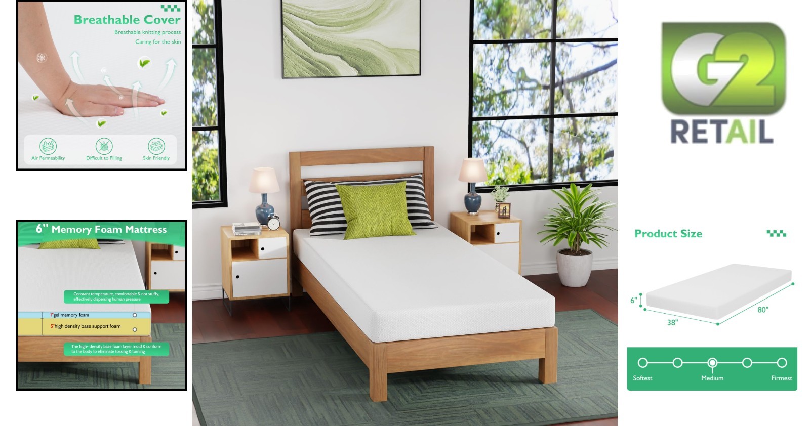 Comfortable 6 Inch Twin XL Mattress | Medium Firm Gel Memory Foam Bed in a Box