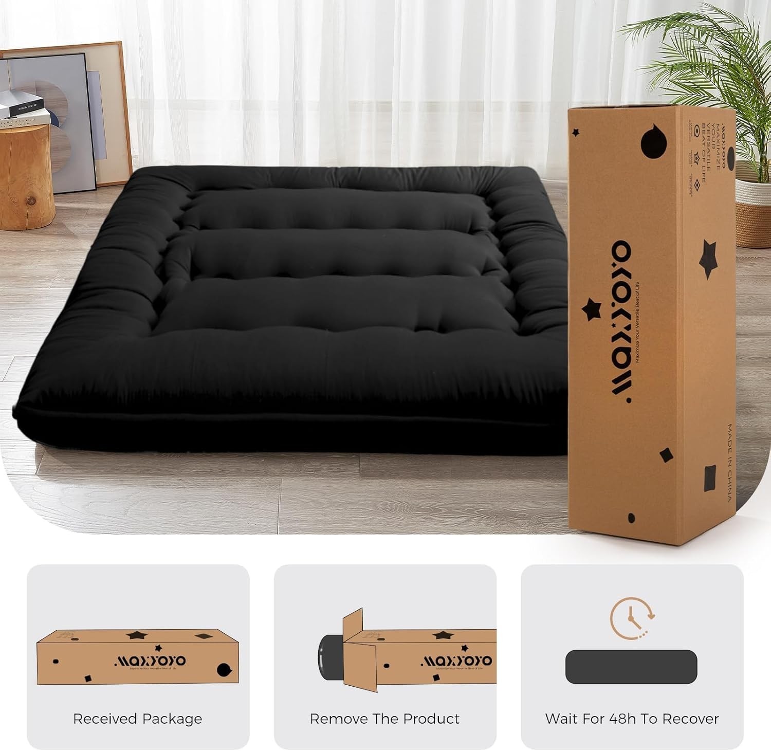 6in Thick Twin Tatami Floor Mattress Foldable Black