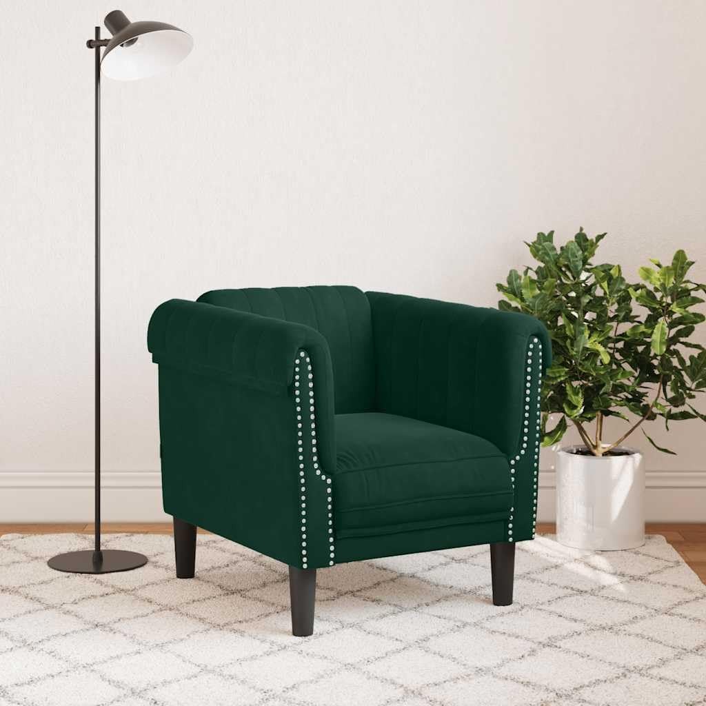 Dark Green Veet Sofa Chair, Modern Single Seater, Solid Wood Fre,